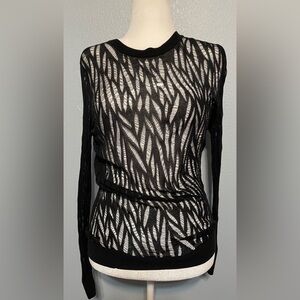 AllSaints Sheer Distressed Mesh Knit Top Black Shredded Grunge Layering Size 8